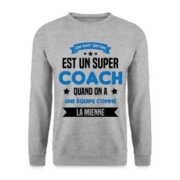 On Sait Qu'on Est Un Super Coach - Sweat-shirt Unisexe - gris chiné - Devant - Alina (178cm) & Michal (187cm)