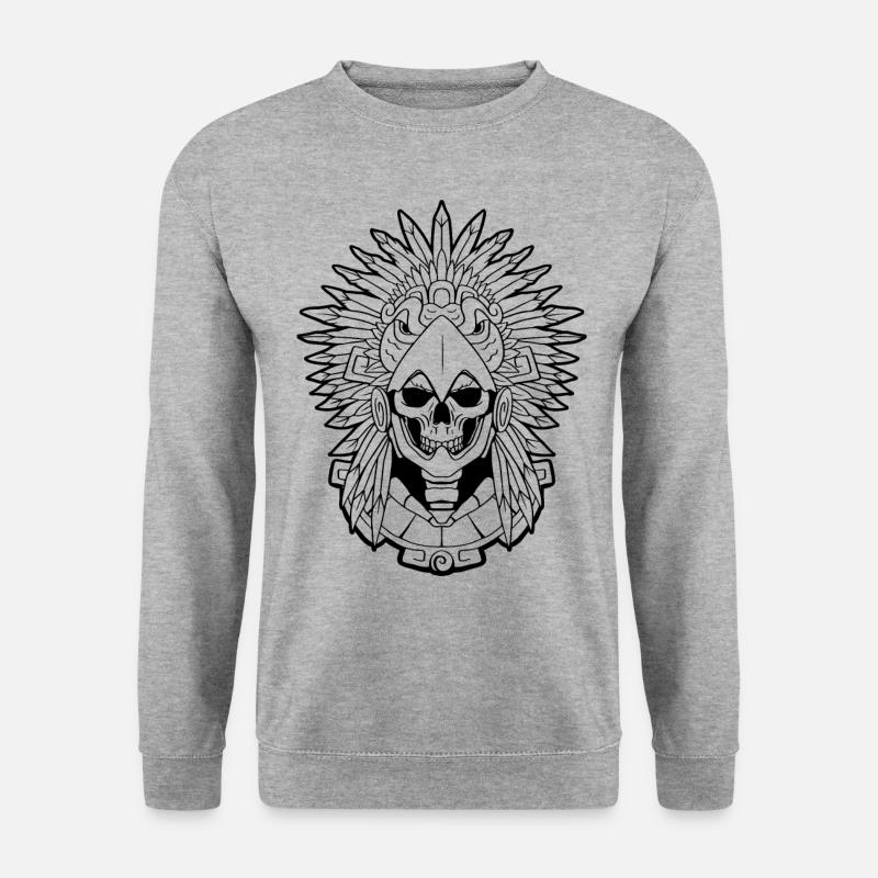 Azteken-Adler-Krieger Maya-Schädel Inka - Unisex Pullover - Weißgrau meliert