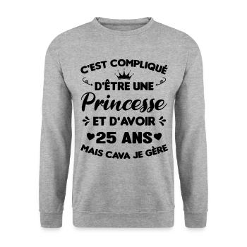 Princesse 25 Ans Anniversaire Idée Cadeau Vintage - Sweat-shirt Unisexe - gris chiné - Devant - Alina (178cm) & Michal (187cm)