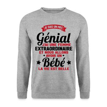 Je suis un mec génial j'ai une femme extraordinair - Sweat-shirt Unisexe - gris chiné - Devant - Alina (178cm) & Michal (187cm)