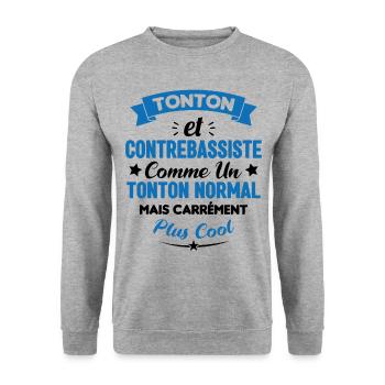 Tonton et Contrebassiste comme un tonton normal - Sweat-shirt Unisexe - gris chiné - Devant - Alina (178cm) & Michal (187cm)