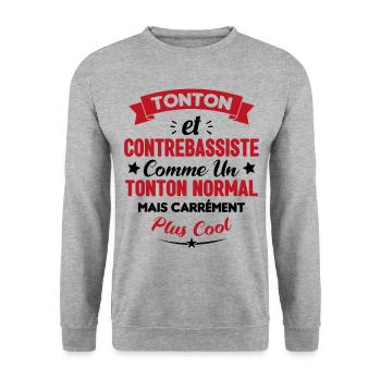 Tonton et Contrebassiste comme un tonton normal - Sweat-shirt Unisexe - gris chiné - Devant - Alina (178cm) & Michal (187cm)