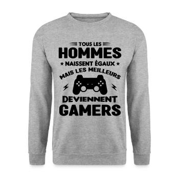 Tous Les Hommes Naissent Égaux - Meilleurs Gamers - Sweat-shirt Unisexe - gris chiné - Devant - Alina (178cm) & Michal (187cm)