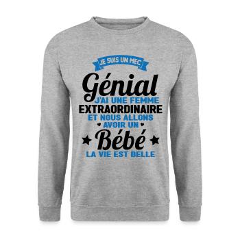 Je suis un mec génial j'ai une femme extraordinair - Sweat-shirt Unisexe - gris chiné - Devant - Alina (178cm) & Michal (187cm)