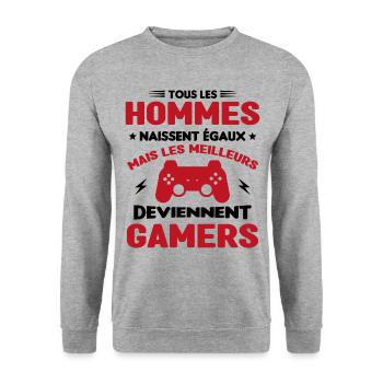 Tous Les Hommes Naissent Égaux - Meilleurs Gamers - Sweat-shirt Unisexe - gris chiné - Devant - Alina (178cm) & Michal (187cm)