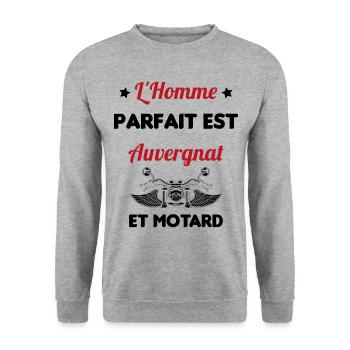 L'Homme Parfait Est Auvergnat Motard - Sweat-shirt Unisexe - gris chiné - Devant - Alina (178cm) & Michal (187cm)