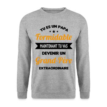 Futur grand-père cadeau annonce de grossesse - Sweat-shirt Unisexe - gris chiné - Devant - Alina (178cm) & Michal (187cm)