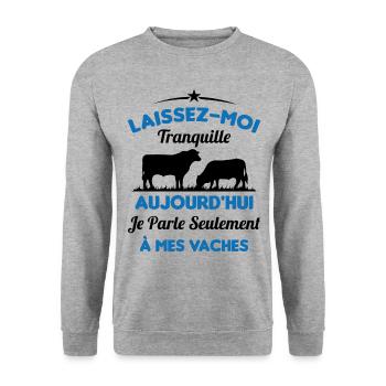 Je parle Seulement à Mes Vaches - Sweat-shirt Unisexe - gris chiné - Devant - Alina (178cm) & Michal (187cm)
