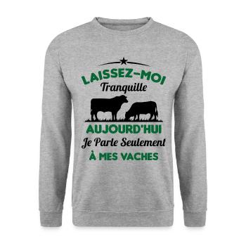 Je parle Seulement à Mes Vaches - Sweat-shirt Unisexe - gris chiné - Devant - Alina (178cm) & Michal (187cm)