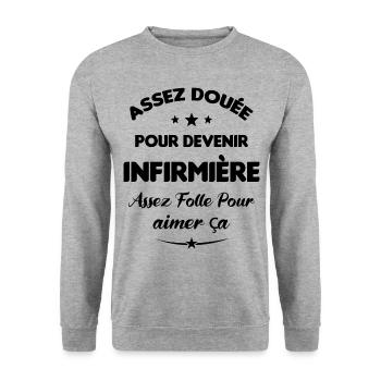 Assez douée pour devenir infirmière cadeau - Sweat-shirt Unisexe - gris chiné - Devant - Alina (178cm) & Michal (187cm)