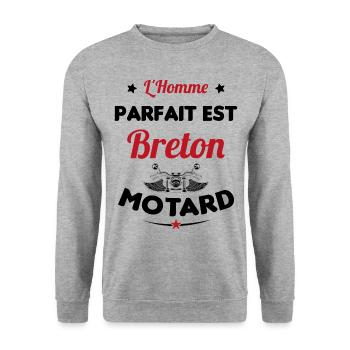 L'Homme Parfait Est Breton Motard - Sweat-shirt Unisexe - gris chiné - Devant - Alina (178cm) & Michal (187cm)
