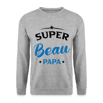 Beau-père Cadeau Super beau papa - Sweat-shirt Unisexe - gris chiné - Devant - Alina (178cm) & Michal (187cm)