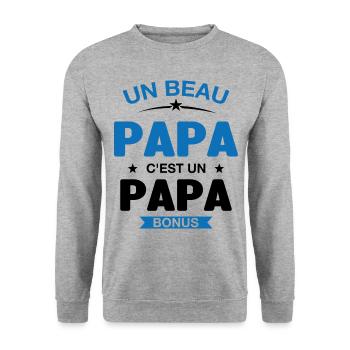 Un Beau Papa C'est un Papa Bonus - Sweat-shirt Unisexe - gris chiné - Devant - Alina (178cm) & Michal (187cm)