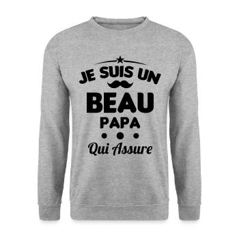 je suis un Beau-Papa qui assure humour - Sweat-shirt Unisexe - gris chiné - Devant - Alina (178cm) & Michal (187cm)