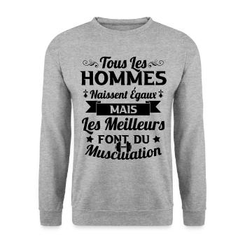 Hommes égaux les meilleurs font de la musculation - Sweat-shirt Unisexe - gris chiné - Devant - Alina (178cm) & Michal (187cm)