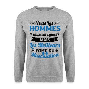 Hommes égaux les meilleurs font de la musculation - Sweat-shirt Unisexe - gris chiné - Devant - Alina (178cm) & Michal (187cm)