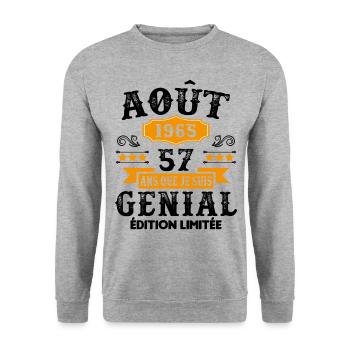 57 Ans Anniversaire Vintage Né(e) en Août 1965 - Sweat-shirt Unisexe - gris chiné - Devant - Alina (178cm) & Michal (187cm)