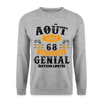 68 Ans Anniversaire Vintage Né(e) en Août 1954 - Sweat-shirt Unisexe - gris chiné - Devant - Alina (178cm) & Michal (187cm)
