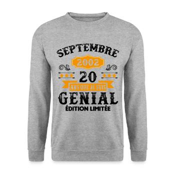 20 Ans Anniversaire Vintage En Septembre 2002 - Sweat-shirt Unisexe - gris chiné - Devant - Alina (178cm) & Michal (187cm)