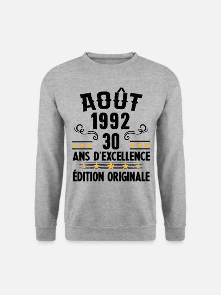 30 Ans Anniversaire Vintage Né(e) en Août 1992 - Sweat-shirt Unisexe - gris chiné
