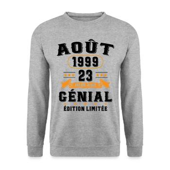 23 Ans Anniversaire Vintage Né(e) en Août 1999 - Sweat-shirt Unisexe - gris chiné - Devant - Alina (178cm) & Michal (187cm)