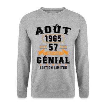 57 Ans Anniversaire Vintage Né(e) en Août 1965 - Sweat-shirt Unisexe - gris chiné - Devant - Alina (178cm) & Michal (187cm)