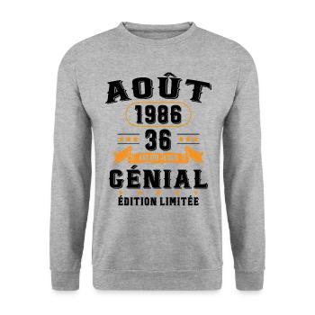 36 Ans Anniversaire Vintage Né(e) en Août 1986 - Sweat-shirt Unisexe - gris chiné - Devant - Alina (178cm) & Michal (187cm)