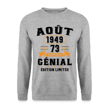73 Ans Anniversaire Vintage Né(e) en Août 1949 - Sweat-shirt Unisexe - gris chiné - Devant - Alina (178cm) & Michal (187cm)