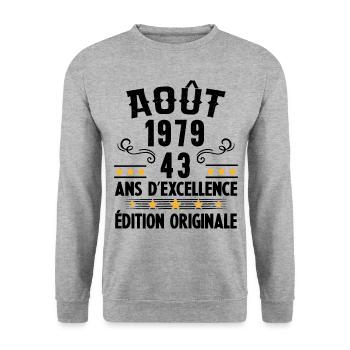 43 Ans Anniversaire Vintage Né(e) en Août 1979 - Sweat-shirt Unisexe - gris chiné - Devant - Alina (178cm) & Michal (187cm)
