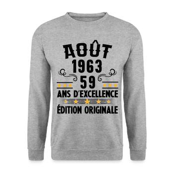 59 Ans Anniversaire Vintage Né(e) en Août 1963 - Sweat-shirt Unisexe - gris chiné - Devant - Alina (178cm) & Michal (187cm)