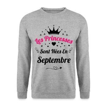 Les Princesses Sont Nées En Septembre Anniversaire - Sweat-shirt Unisexe - gris chiné - Devant - Alina (178cm) & Michal (187cm)