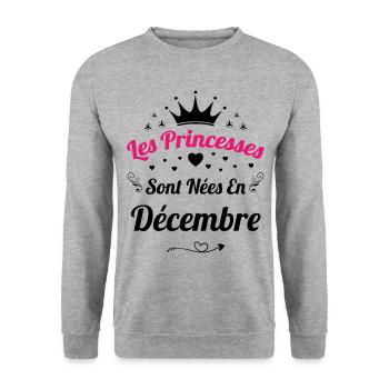 Les Princesses Sont Nées En Décembre Anniversaire - Sweat-shirt Unisexe - gris chiné - Devant - Alina (178cm) & Michal (187cm)