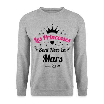 Les Princesses Sont Nées En Mars Anniversaire - Sweat-shirt Unisexe - gris chiné - Devant - Alina (178cm) & Michal (187cm)