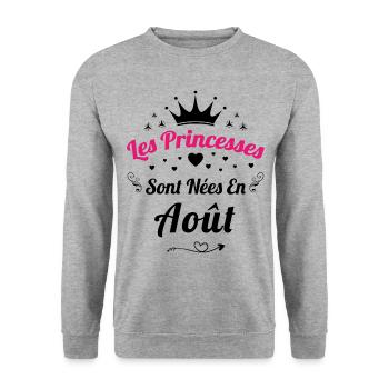 Les Princesses Sont Nées En Août Anniversaire - Sweat-shirt Unisexe - gris chiné - Devant - Alina (178cm) & Michal (187cm)