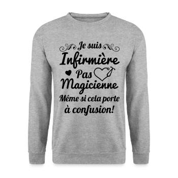 Je suis infirmière pas magicienne Cadeau Humour - Sweat-shirt Unisexe - gris chiné - Devant - Alina (178cm) & Michal (187cm)