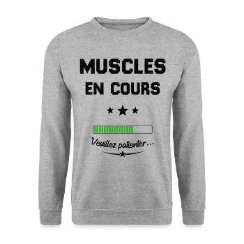 Homme musclé En cours veuillez patienter - Sweat-shirt Unisexe - gris chiné - Devant - Alina (178cm) & Michal (187cm)
