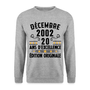 20 Ans Anniversaire Vintage Né(e) en Décembre 2002 - Sweat-shirt Unisexe - gris chiné - Devant - Alina (178cm) & Michal (187cm)