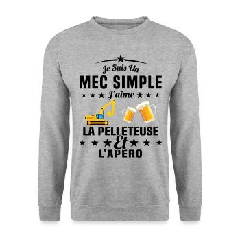 Un Mec Simple J'aime La Pelleteuse Et L'apéro - Sweat-shirt Unisexe - gris chiné - Devant - Alina (178cm) & Michal (187cm)