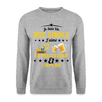 Un Mec Simple J'aime La Pelleteuse Et L'apéro - Sweat-shirt Unisexe - gris chiné - Devant - Alina (178cm) & Michal (187cm)
