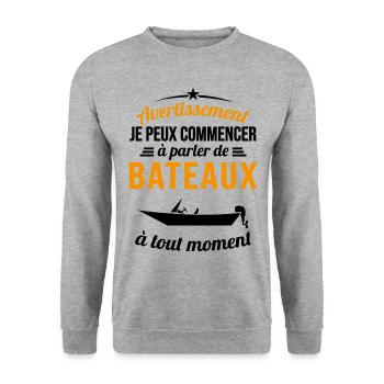 Parler De Bateaux À Tout Moment Cadeau Pêcheur - Sweat-shirt Unisexe - gris chiné - Devant - Alina (178cm) & Michal (187cm)