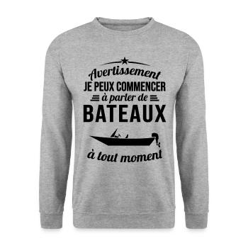 Parler De Bateaux À Tout Moment Cadeau Pêcheur - Sweat-shirt Unisexe - gris chiné - Devant - Alina (178cm) & Michal (187cm)