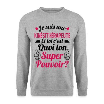 Je suis une Kiné c'est mon super pouvoir - Sweat-shirt Unisexe - gris chiné - Devant - Alina (178cm) & Michal (187cm)