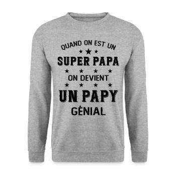 Un Super Papa On Devient Un Papy Génial - Sweat-shirt Unisexe - gris chiné - Devant - Alina (178cm) & Michal (187cm)