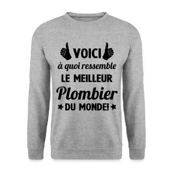 Le Meilleur Plombier du Monde Cadeau Plombier - Sweat-shirt Unisexe - gris chiné - Devant - Alina (178cm) & Michal (187cm)