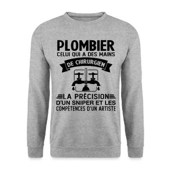 Homme Cadeau drôle plombiers Humour - Sweat-shirt Unisexe - gris chiné - Devant - Alina (178cm) & Michal (187cm)