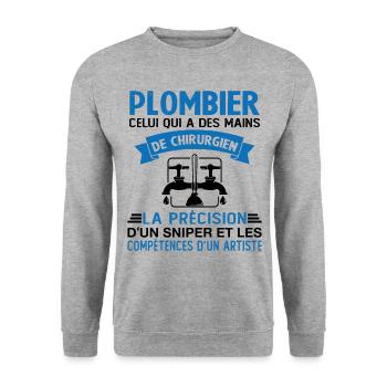 Homme Cadeau drôle plombiers Humour - Sweat-shirt Unisexe - gris chiné - Devant - Alina (178cm) & Michal (187cm)