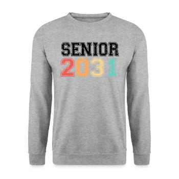 Senior 2031 Retro Jahrgang - Unisex Pullover - Weißgrau meliert - Vorne - Alina (178cm) & Michal (187cm)