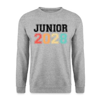 Junior 2028 Retro Jahrgang - Unisex Pullover - Weißgrau meliert - Vorne - Alina (178cm) & Michal (187cm)