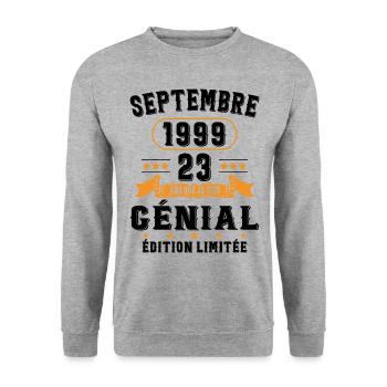 23 Ans Anniversaire Vintage Né(e) Septembre 1999 - Sweat-shirt Unisexe - gris chiné - Devant - Alina (178cm) & Michal (187cm)