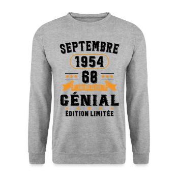 68 Ans Anniversaire Vintage Né(e) Septembre 1954 - Sweat-shirt Unisexe - gris chiné - Devant - Alina (178cm) & Michal (187cm)
